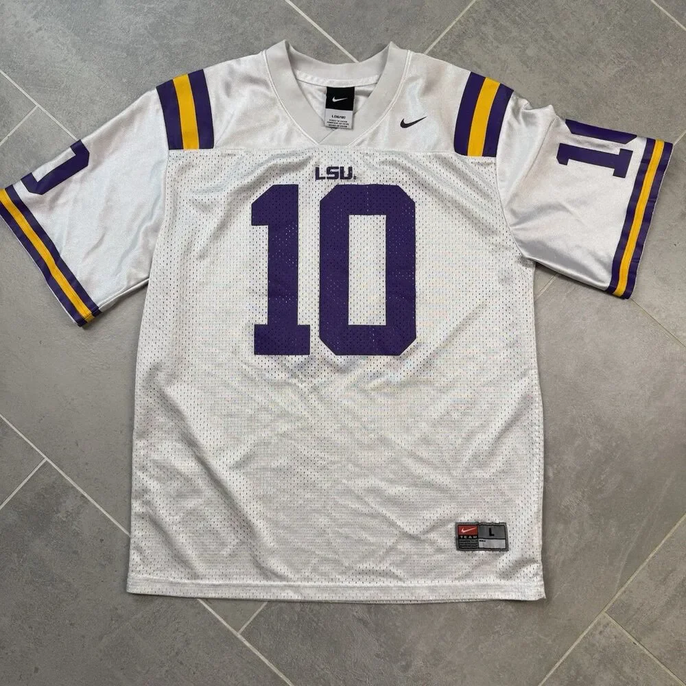 Nike LSU Tigers #10 Youth L 16/18 Football Jersey White Purple Gold